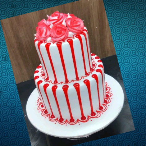 Red Drip Rose 2-Tier Cake
